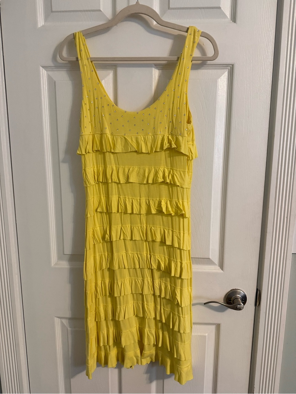 Sleeveless Yellow Ruffle Mini Dress with Stud Accents